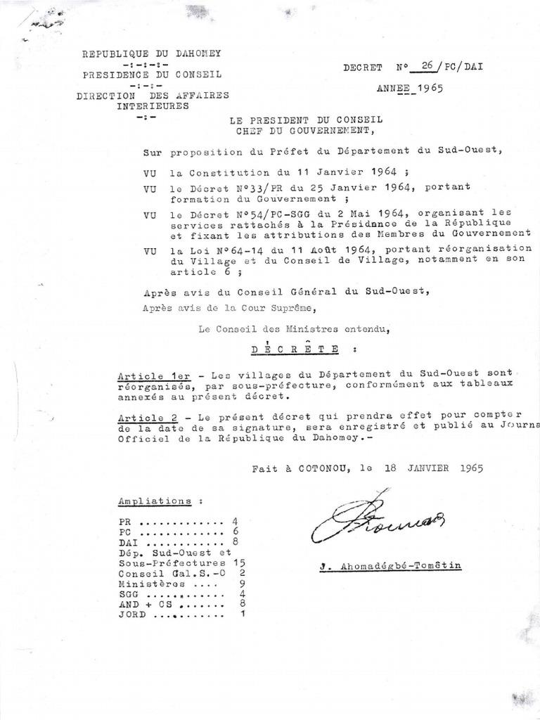 Décret de proclamation de la République du Bénin