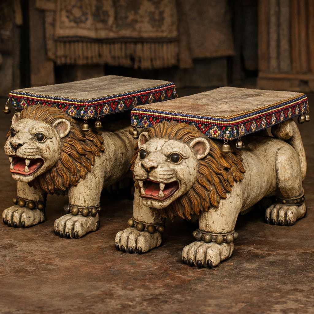 Paire de siège royal en forme de lion