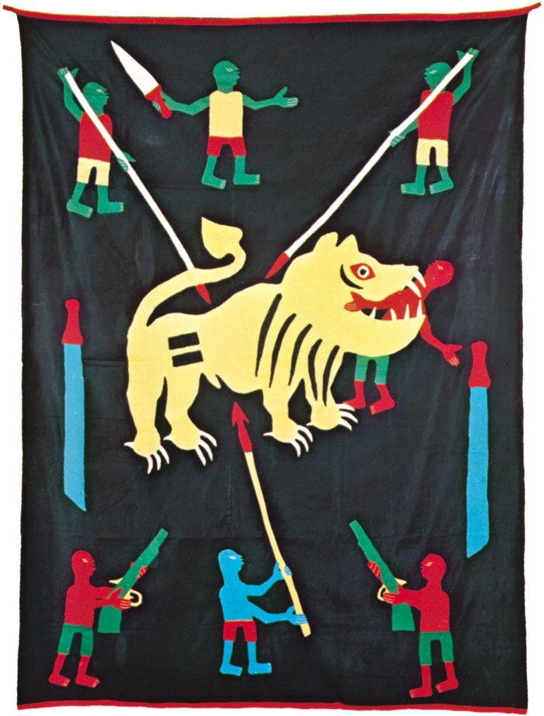 Tapisserie d'application – chasse au lion