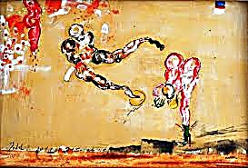 Œuvre de Dominique Zinkpè — exemple de sa peinture caractéristique