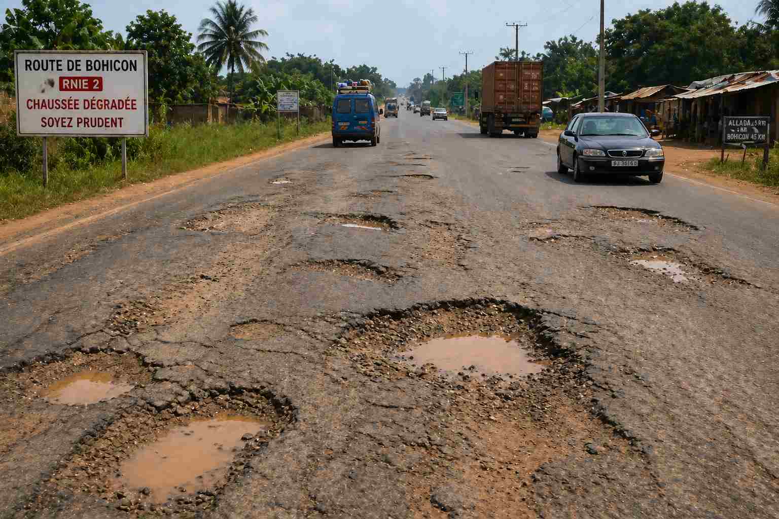 Chaussée abîmée sur la route