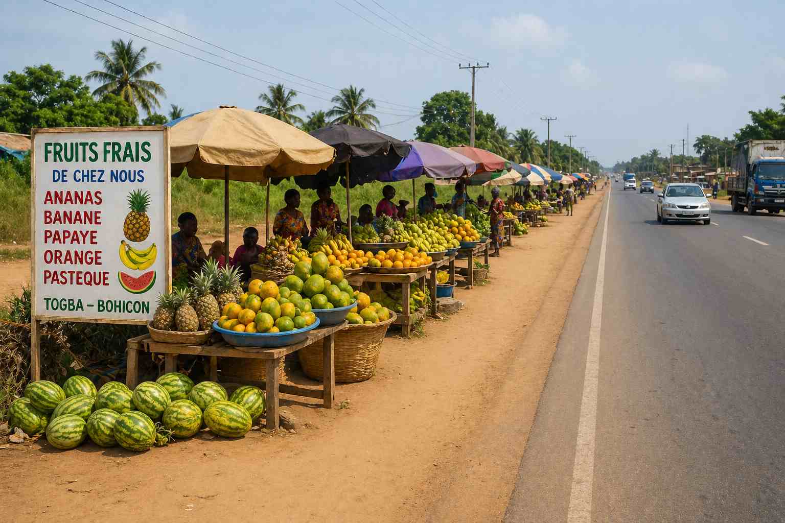 Fruits vendus au bord de la route